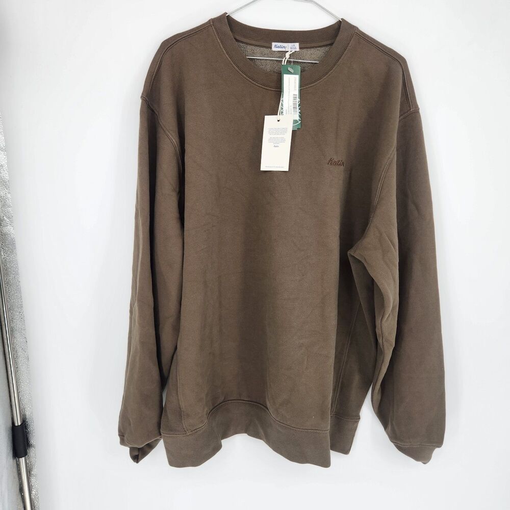 Katin Men's Brown Large Embroidered Fleece Crewneck Sweatshirt NWT